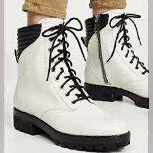 Michael Kors Bastian Lace Up Leather Combat Boots Cream Moto 8.5